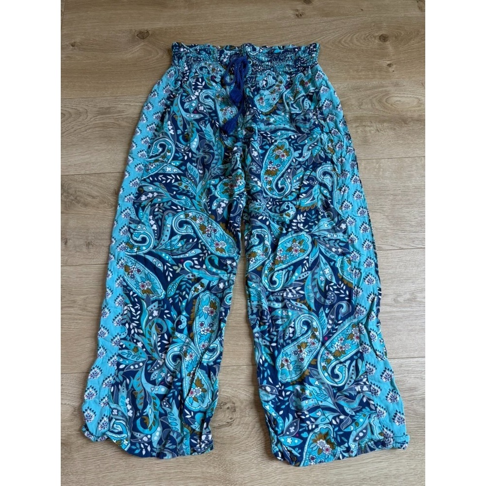 EUC Vera Bradley wide-leg palazzo pants blue teal paisley 100% rayon size M